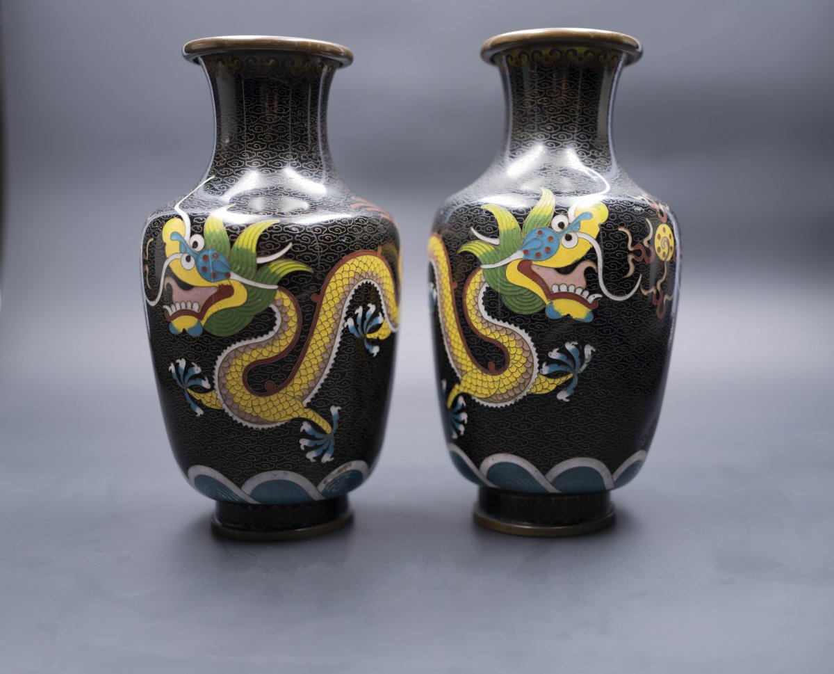 Pair Of Chinese Cloisonné Vases, Late Nineteenth / Early Twentieth