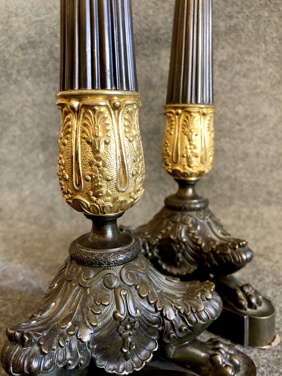 Pair Of Empire Candlesticks, XIXth Century-photo-2