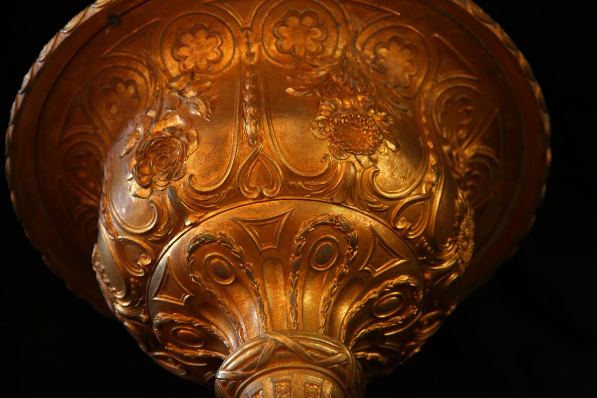 Gilded Bronze Cup On Marble Base, 19th Century-photo-7