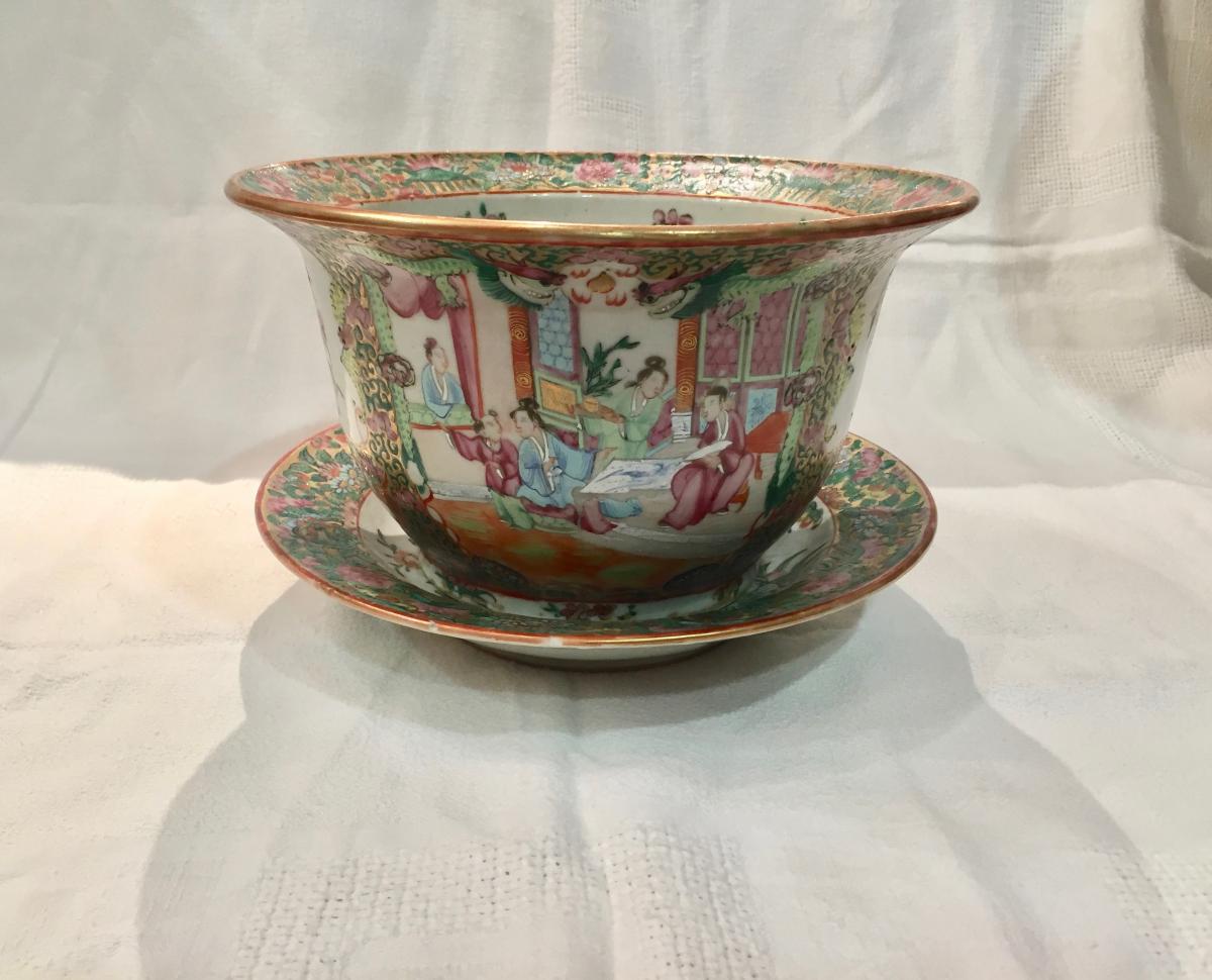 Chinese Flowerpot And Plate, 19th Century-photo-6