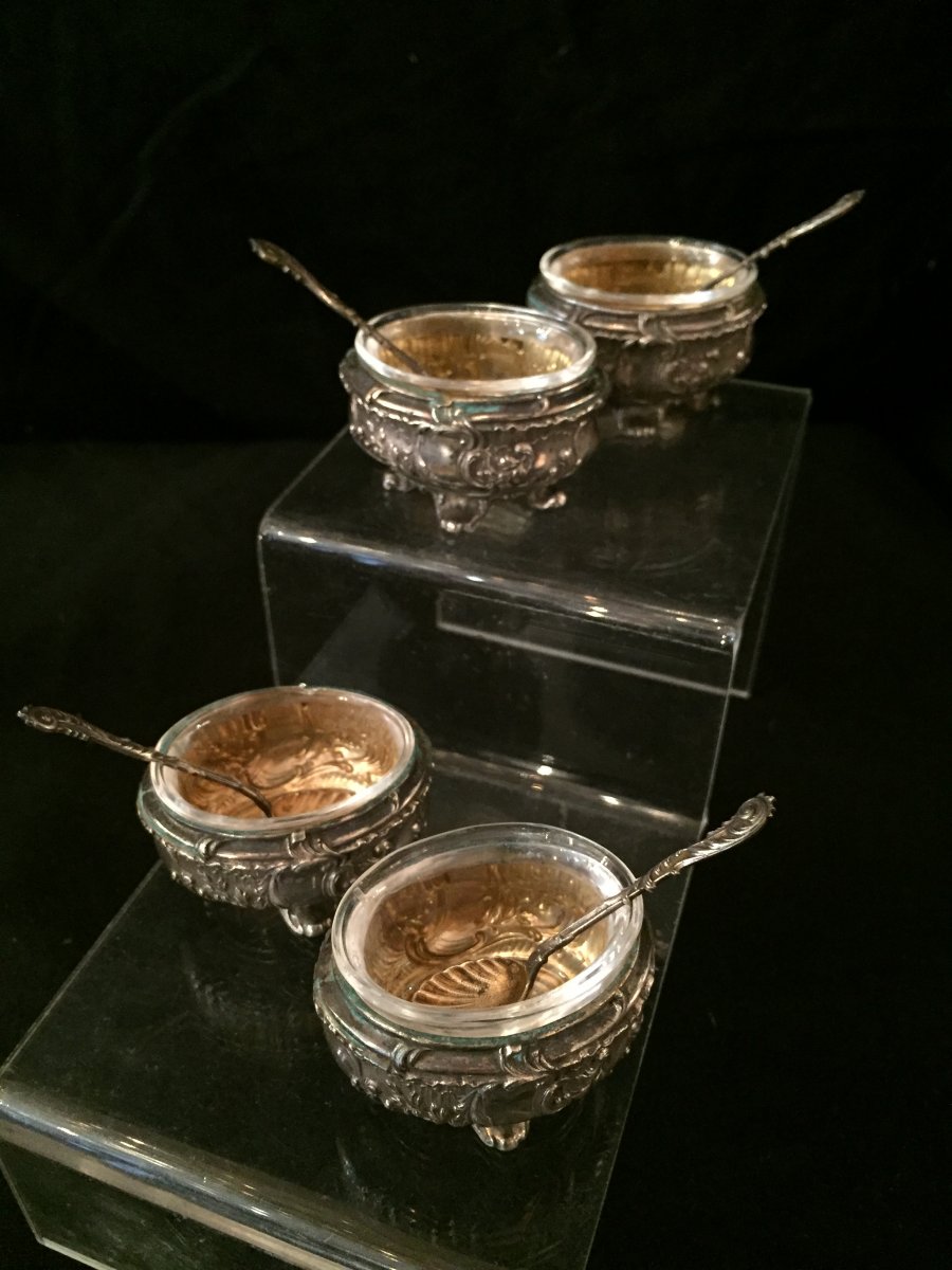 Set Of 4 Salt Cellars In Silver, 20th Century-photo-3