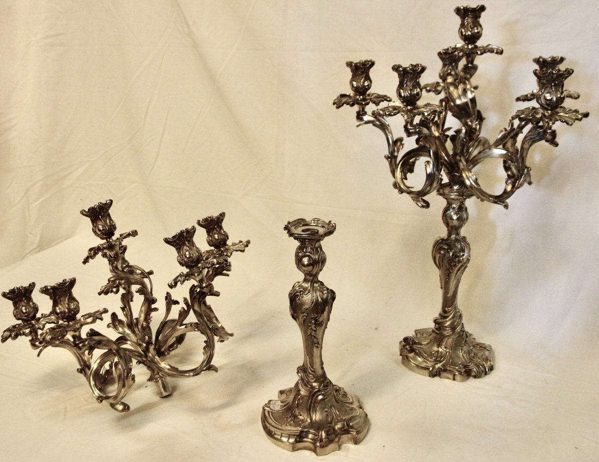 Pair Of Candelabras In Silvered Bronze, 19th Century-photo-6