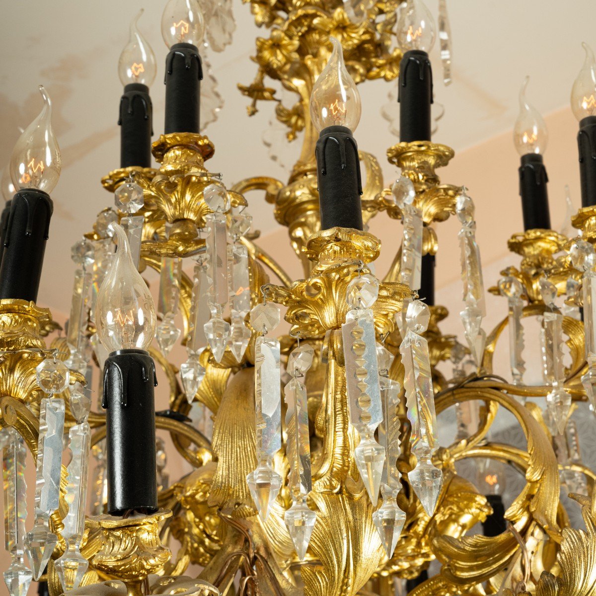 Lustre En Bronze Doré Et Cristal Taillé, Début XIXe Siècle-photo-3