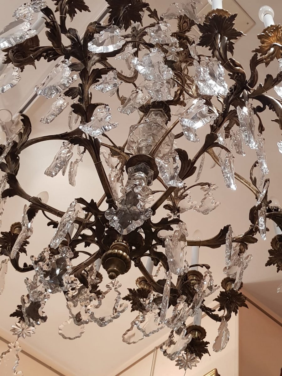 Chandelier In Gilded Bronze And Cut Crystal, Mid 19th Century-photo-2