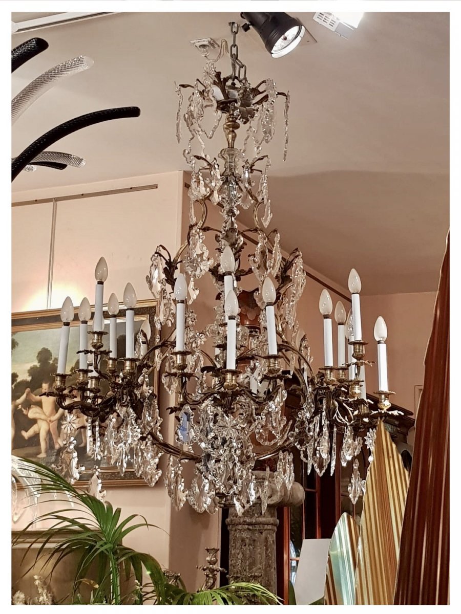 Chandelier In Gilded Bronze And Cut Crystal, Mid 19th Century