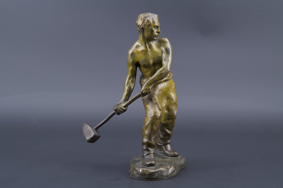 Bronze Figurant Un Travailleur à La Masse, Andor Ruff (1885 - 1951)-photo-2
