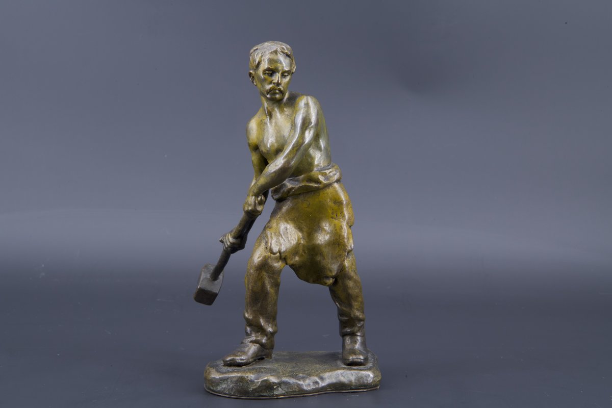 Bronze Figurant Un Travailleur à La Masse, Andor Ruff (1885 - 1951)