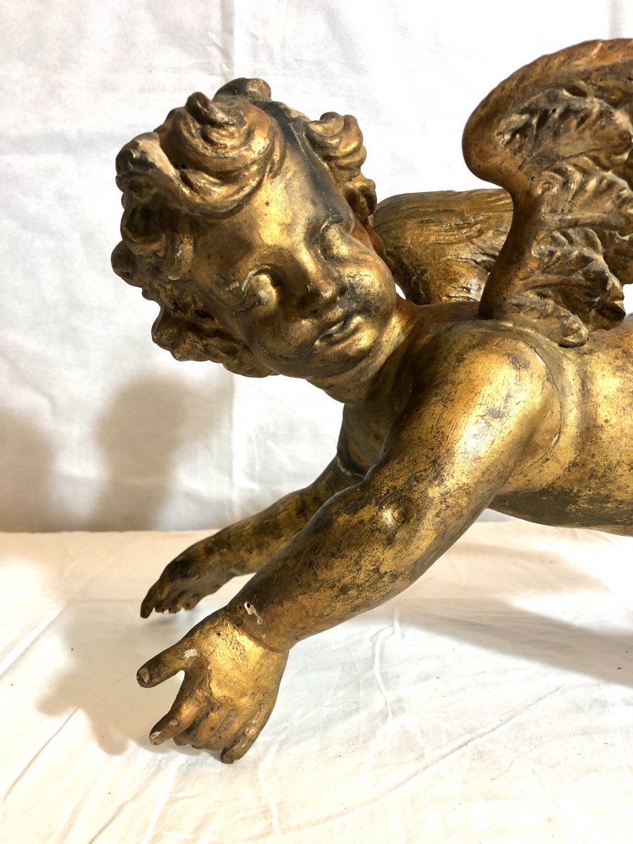 Gilded Wooden Putto, Late 19th Century-photo-2