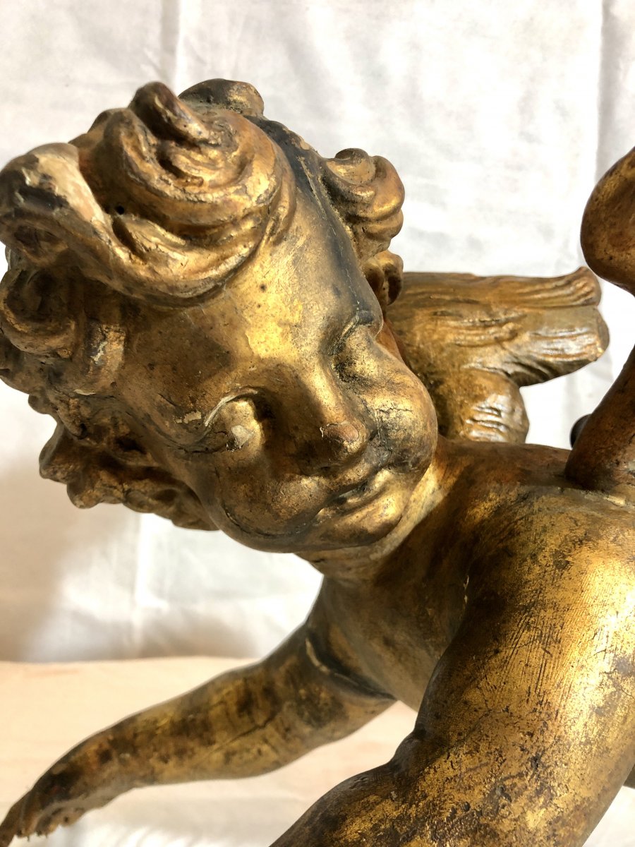 Gilded Wooden Putto, Late 19th Century-photo-3