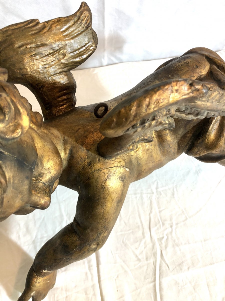 Gilded Wooden Putto, Late 19th Century-photo-5