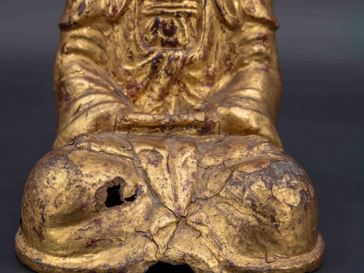 Guanyin Gold Lacquered Bronze, 18th Century-photo-5