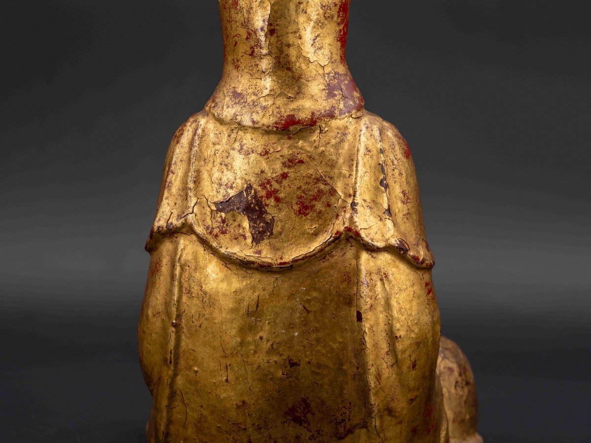 Guanyin Gold Lacquered Bronze, 18th Century-photo-6