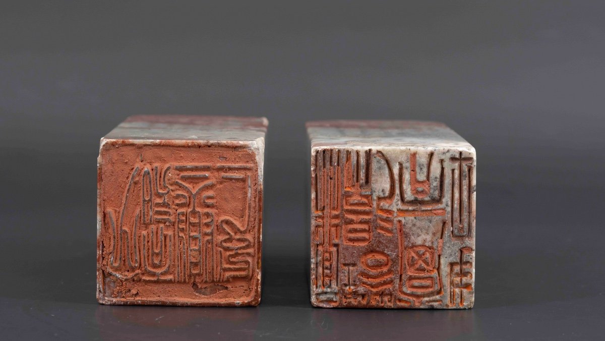 Pair Of Soapstone Seals, Late XIXth Or Early 20th Century, China-photo-4