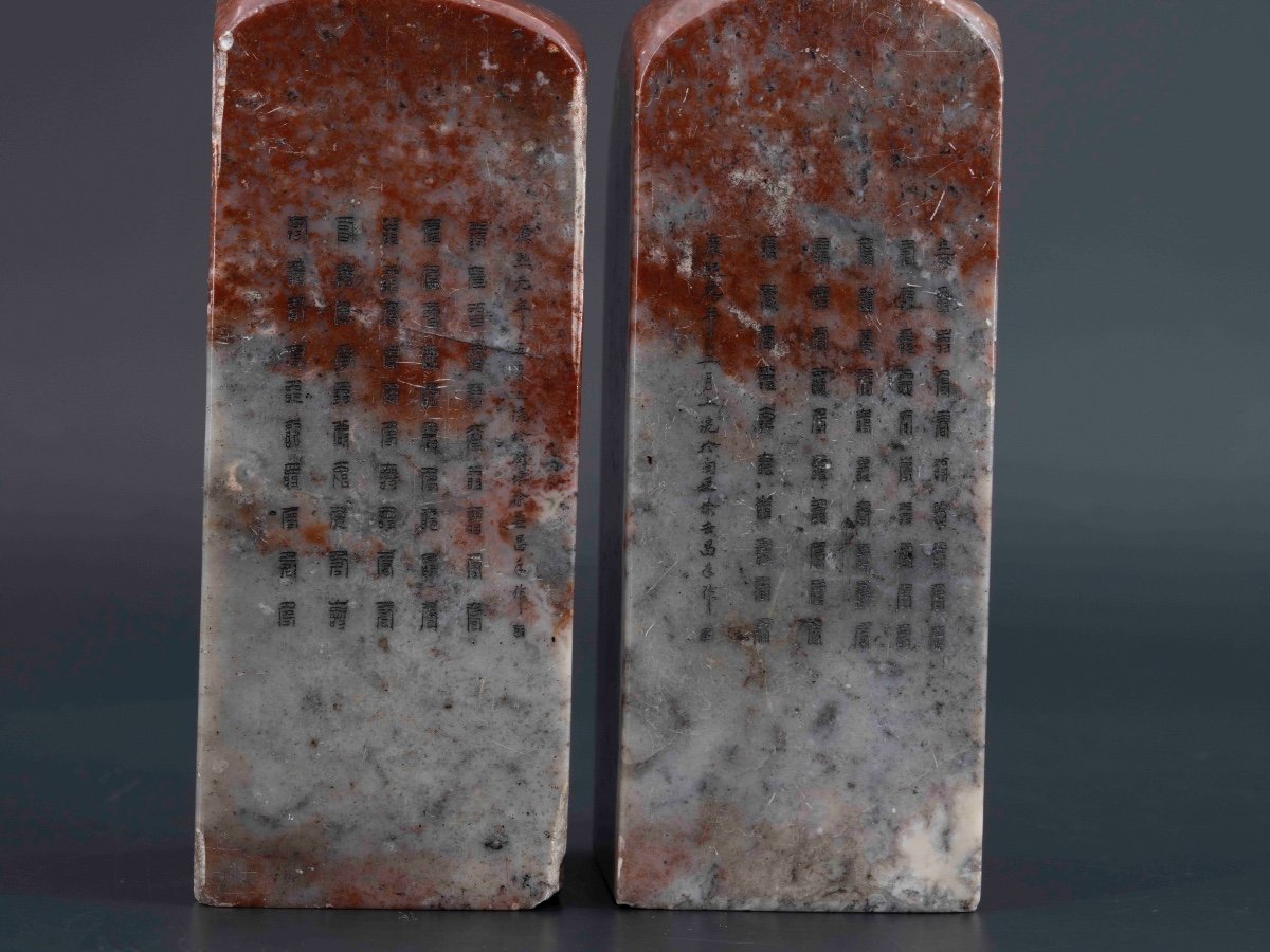 Pair Of Soapstone Seals, Late XIXth Or Early 20th Century, China-photo-1