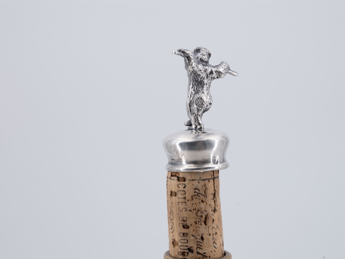 Wine Bottle Stopper In Solid Silver, 19th Century-photo-3