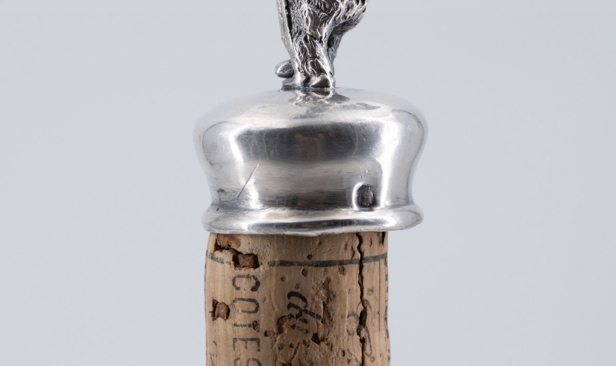 Wine Bottle Stopper In Solid Silver, 19th Century-photo-1