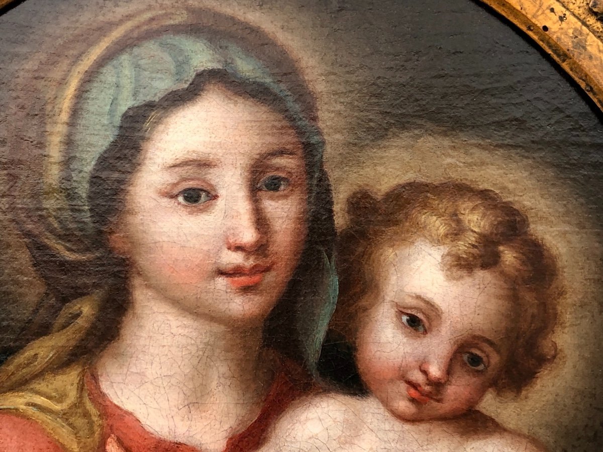 Madonna, Oil On Canvas. Italy, 18th Century-photo-3