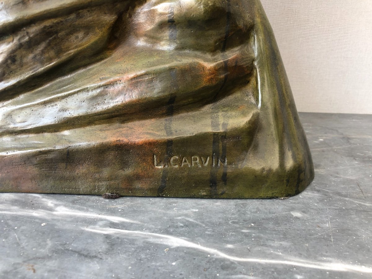 Bronze Figurant Des Chamois. Louis-albert Carvin (1875 - 1951) -photo-3