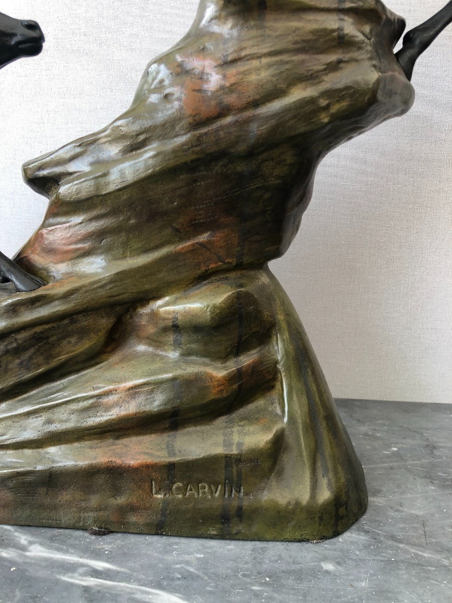 Bronze Figurant Des Chamois. Louis-albert Carvin (1875 - 1951) -photo-2