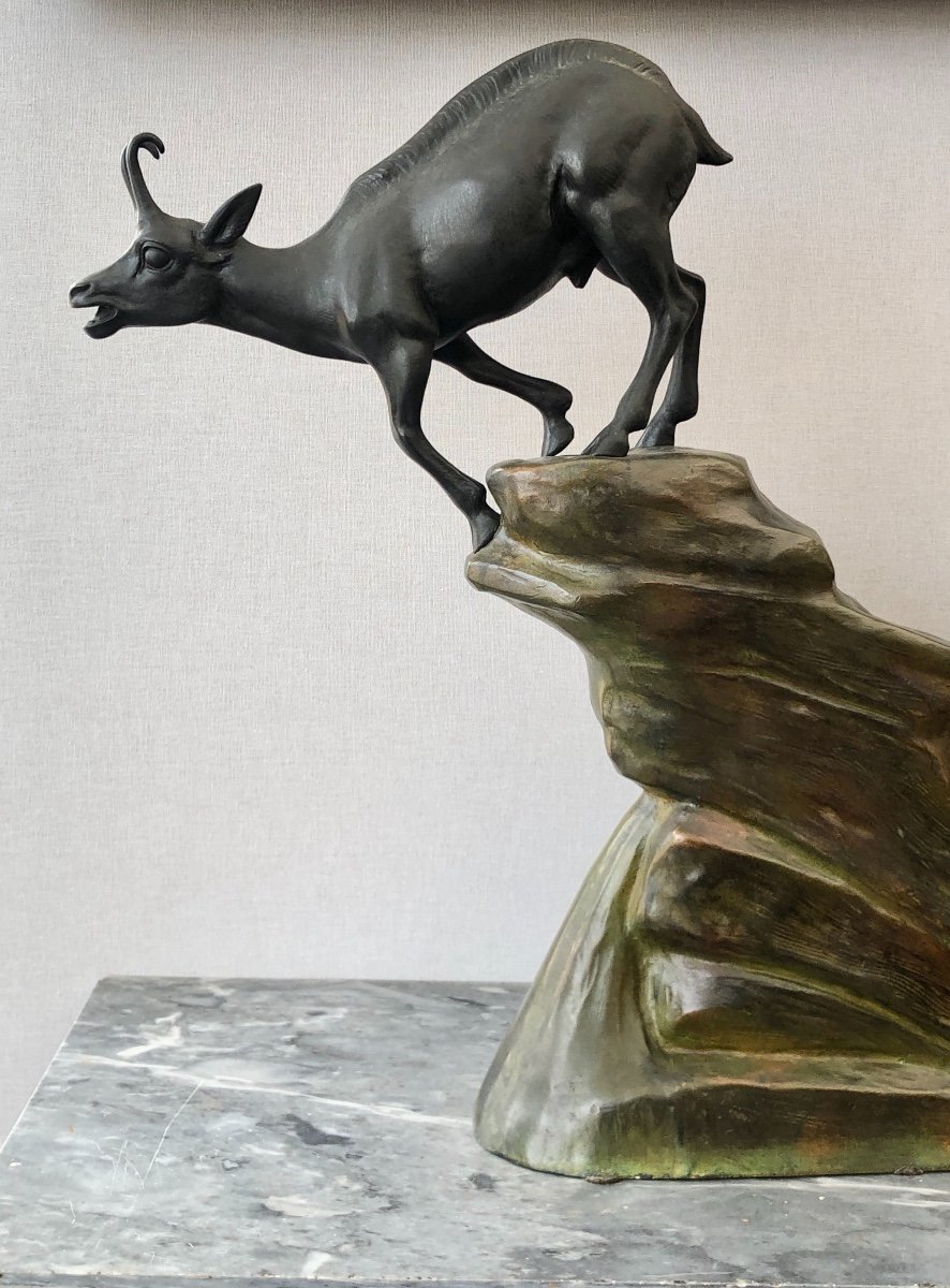 Bronze Figurant Des Chamois. Louis-albert Carvin (1875 - 1951) -photo-4