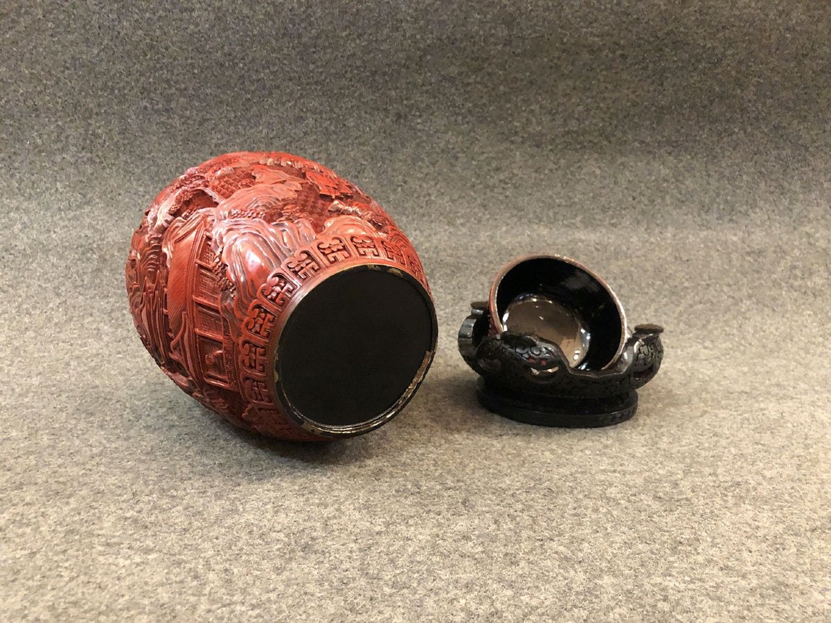 Vase En Laque De Cinabre. Chine, XIXe Siècle -photo-3