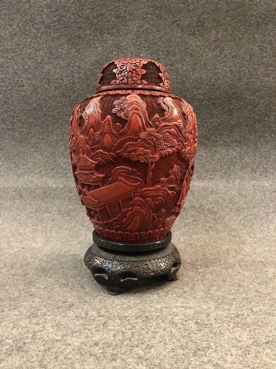 Vase En Laque De Cinabre. Chine, XIXe Siècle -photo-4