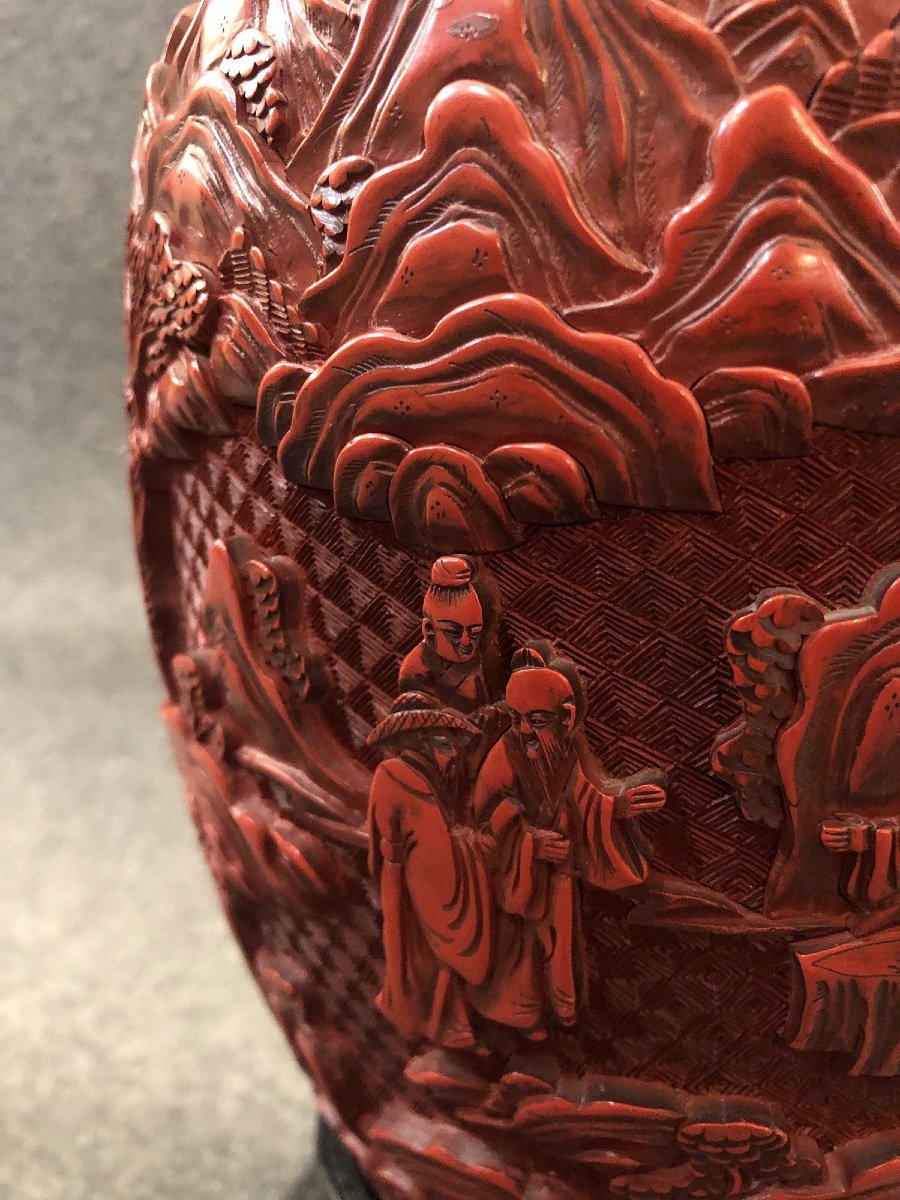Vase En Laque De Cinabre. Chine, XIXe Siècle -photo-2