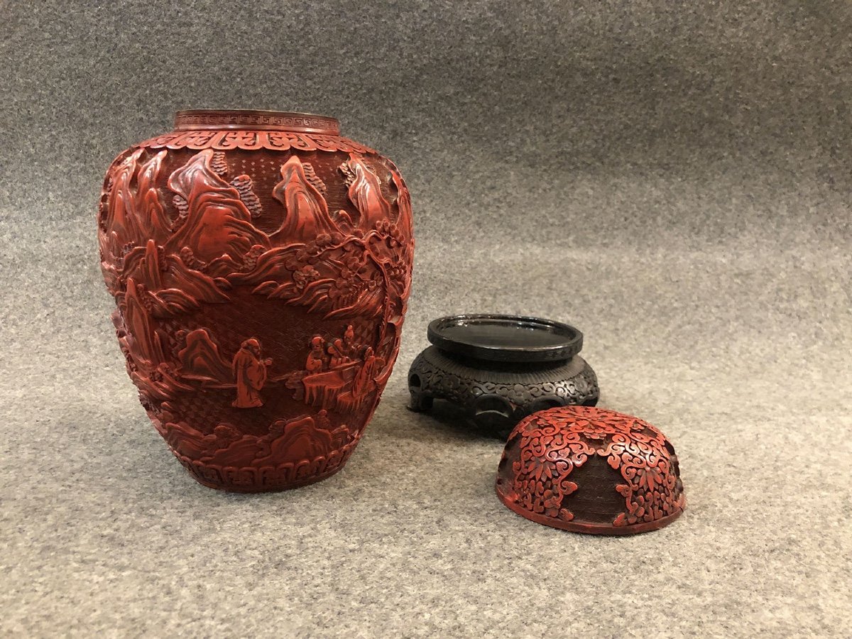 Vase En Laque De Cinabre. Chine, XIXe Siècle -photo-4