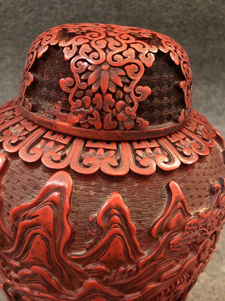 Vase En Laque De Cinabre. Chine, XIXe Siècle -photo-8