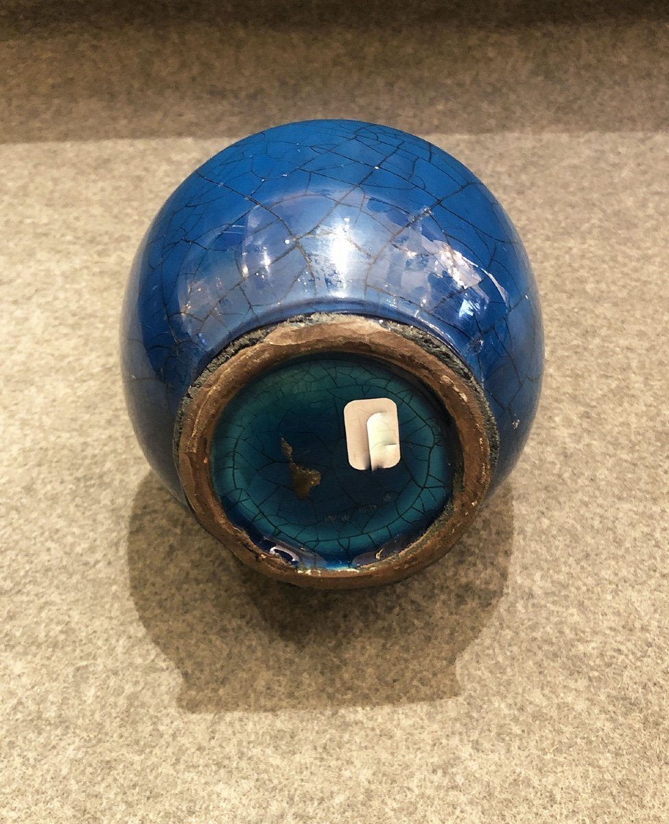 Small Blue Crackle Vase, 20th Century-photo-2