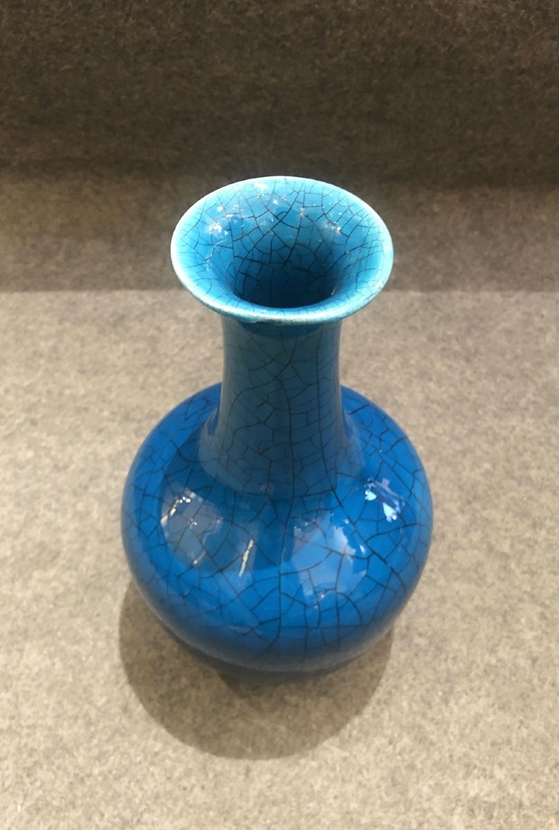 Petit Vase Craquelé Bleu, XXe Siècle -photo-2