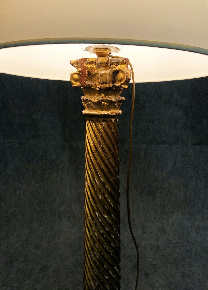 Gilded Wooden Lamp, 20th Century-photo-2