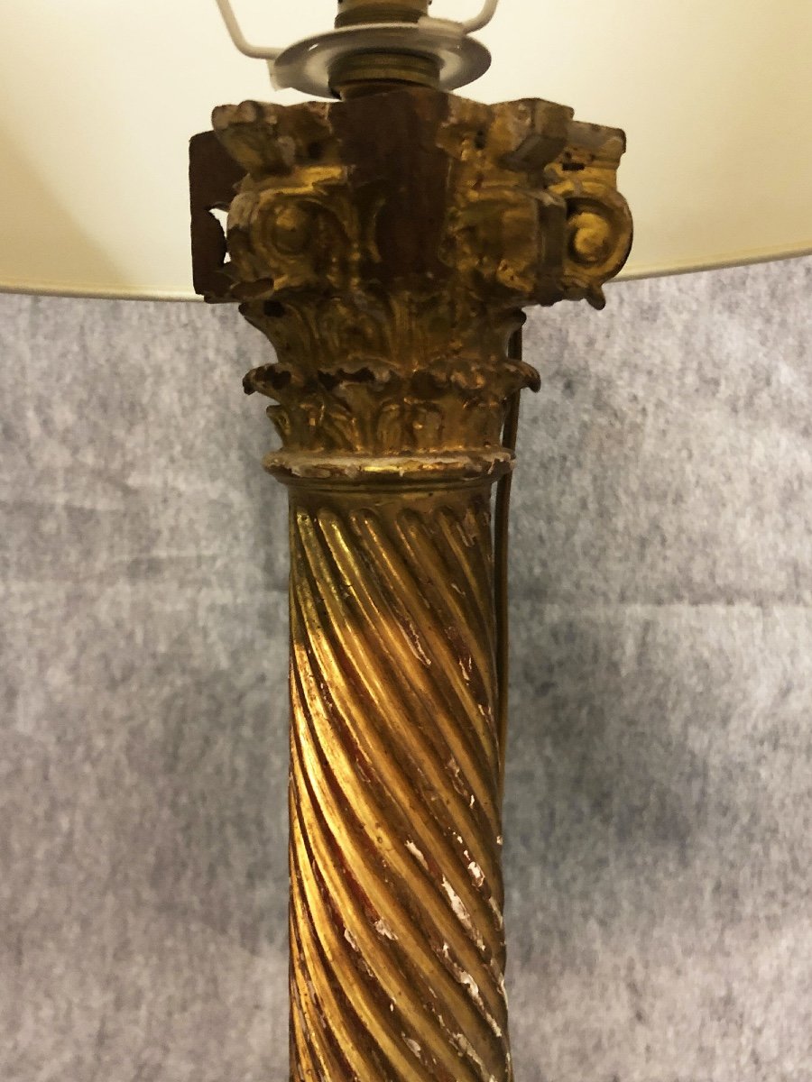 Gilded Wooden Lamp, 20th Century-photo-2