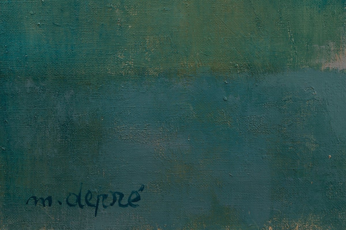 Oil On Canvas Entitled "le Bouquet Bleu" And Signed Marcel Depré (1919 - 1990)-photo-4
