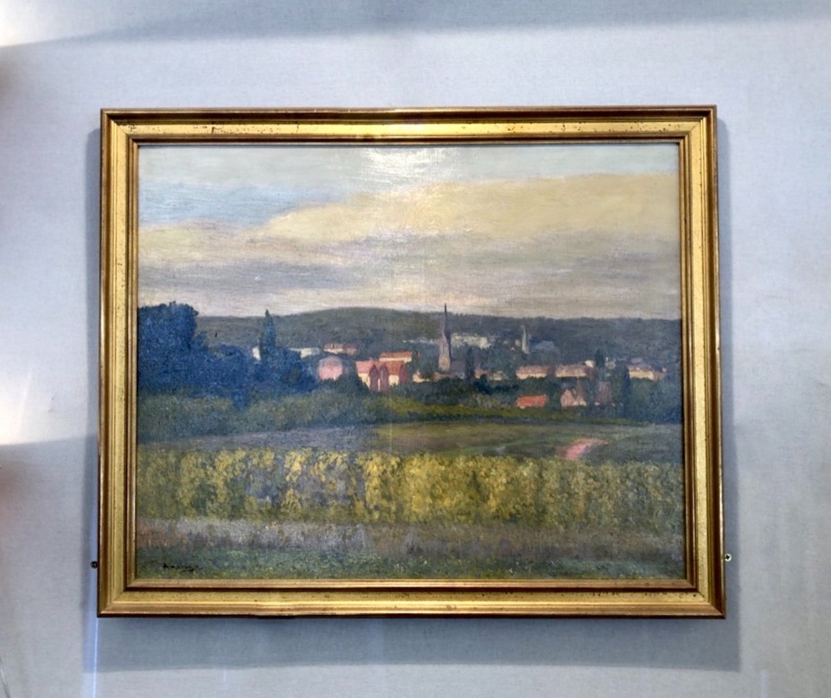 Huile Sur Toile Figurant Un Paysage, Signé Arango. XXe Siècle 