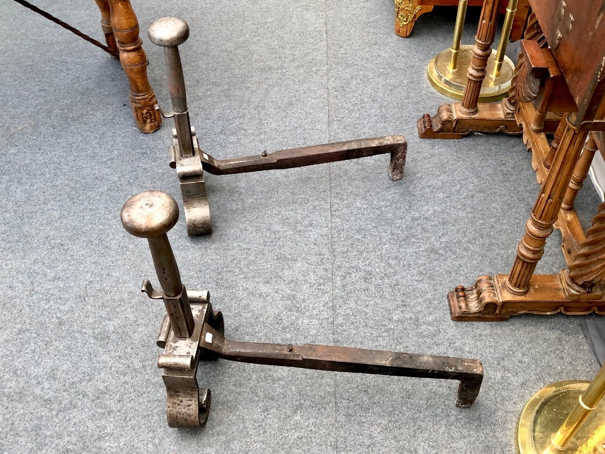 Pair Of Wrought Iron Andirons, 17th Century-photo-4