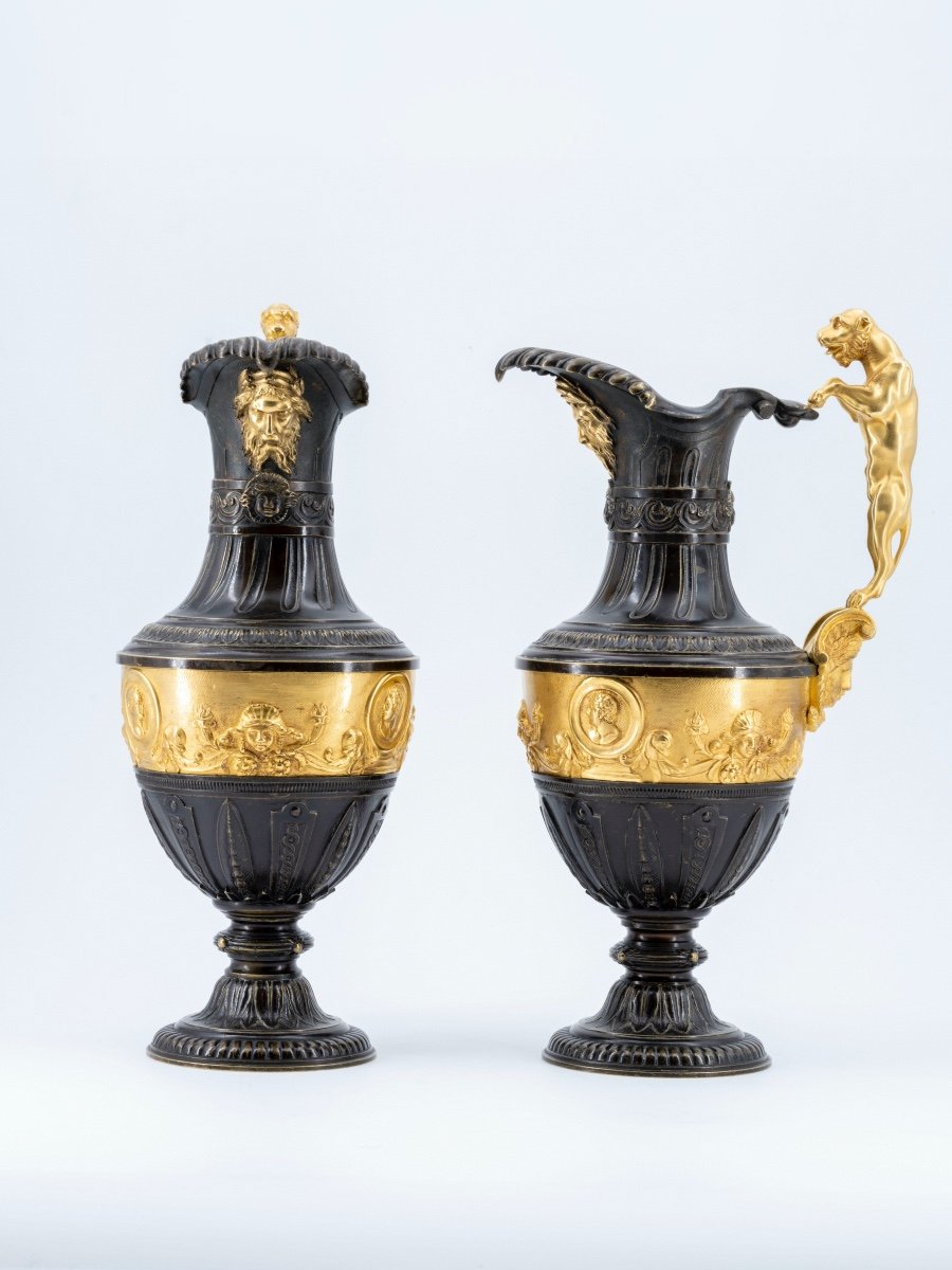 Paire D’aiguières En Bronze D’époque Restauration - Charles X  -photo-1