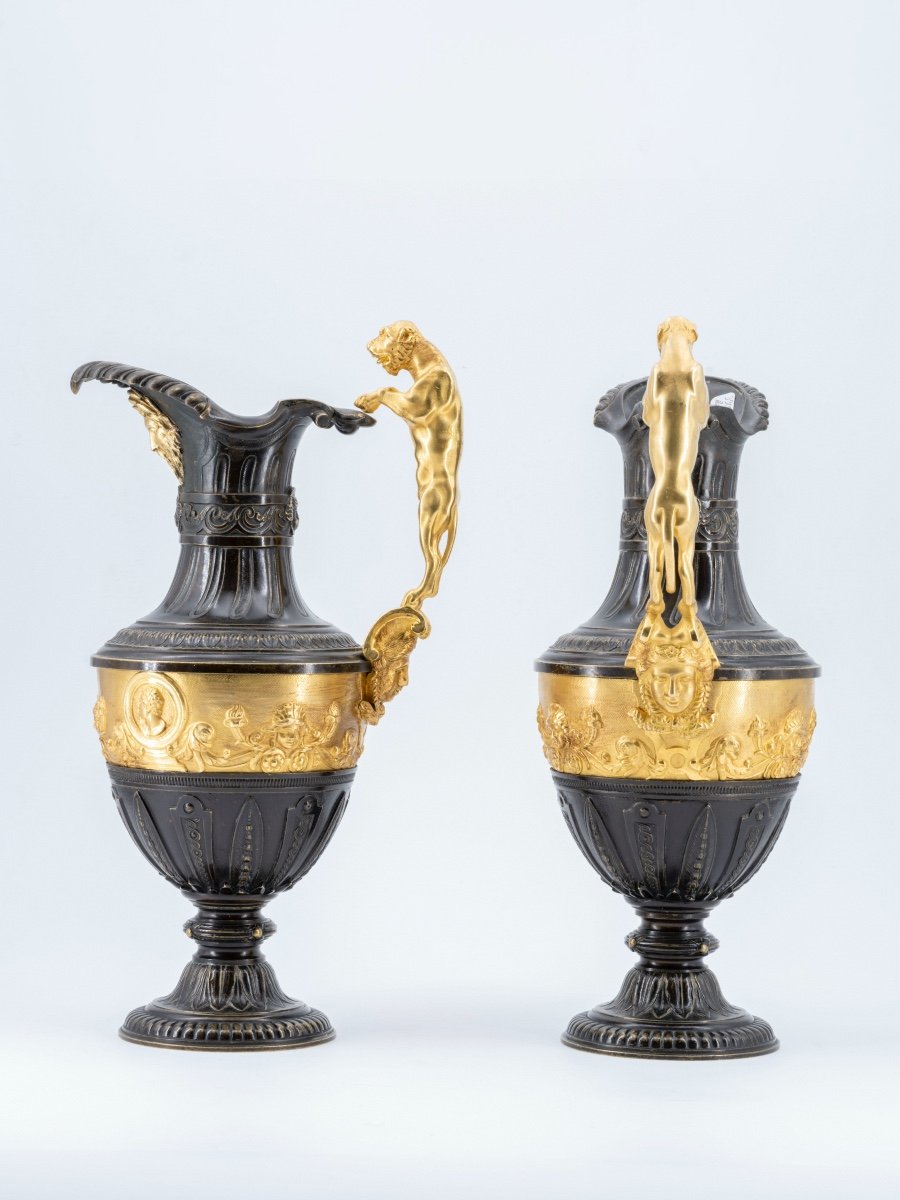 Paire D’aiguières En Bronze D’époque Restauration - Charles X  -photo-2