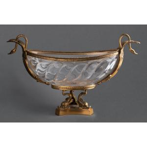 Bowl In Cut Crystal And Gilded Bronze, 19th Century