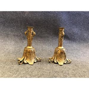 Pair Of Chinese Candlesticks, 19th Century