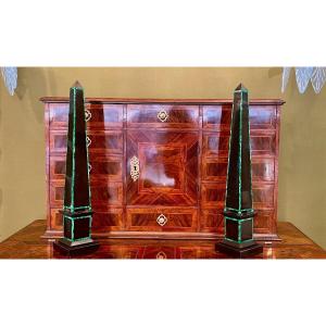 Pair Of Black Marble And Malachite Obelisks, 19th Century