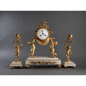 Louis XVI Style Clock And Candlesticks, 19th Century