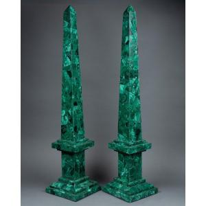 Paire D’obélisques En Malachite, XIXe Siècle 