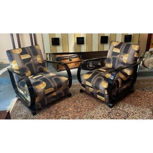 Paire De Fauteuils Art Déco Laqués, XXe Siècle 