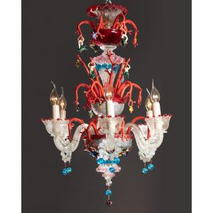 Lustre En Verre Murano, Décor Marin, Circa 1950 