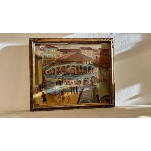 Oil On Canvas, Fairground, 20th Century