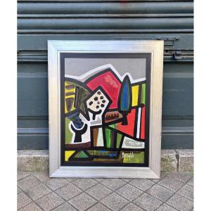 Jean-luc Beaufils (born In 1953), Landscape With Fir Tree, Mixed Media