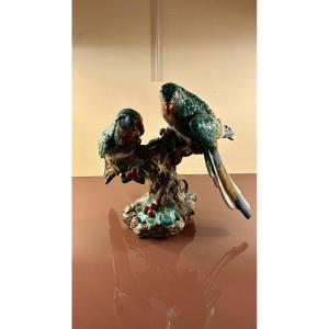 Glazed Terracotta With Parrots, 19th Century