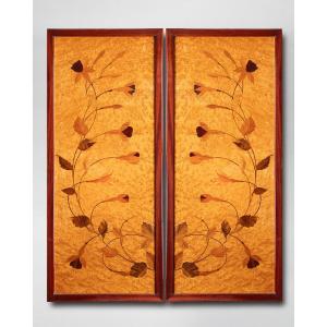 Two Framed Panels, Attributed To Emile Gallé, Late 19th/early 20th Century