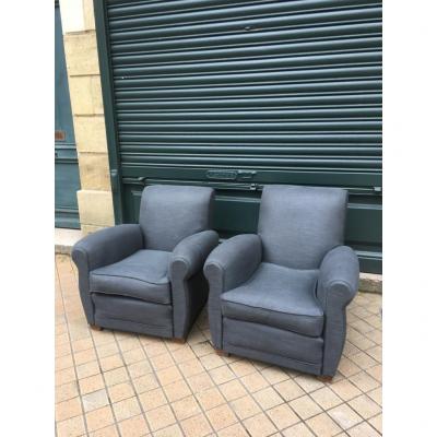 Pair Of Club Armchairs, 20th Century